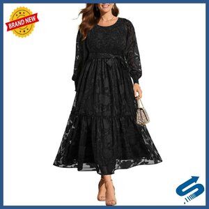Plus Size Fall Wedding Guest Dress Long Sleeve Lace Floral Tiered